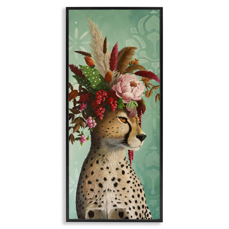 Élégant léopard avec arrangement floral, estampe numérique, design par Heather Gauthier, H 30 po x l 13 po