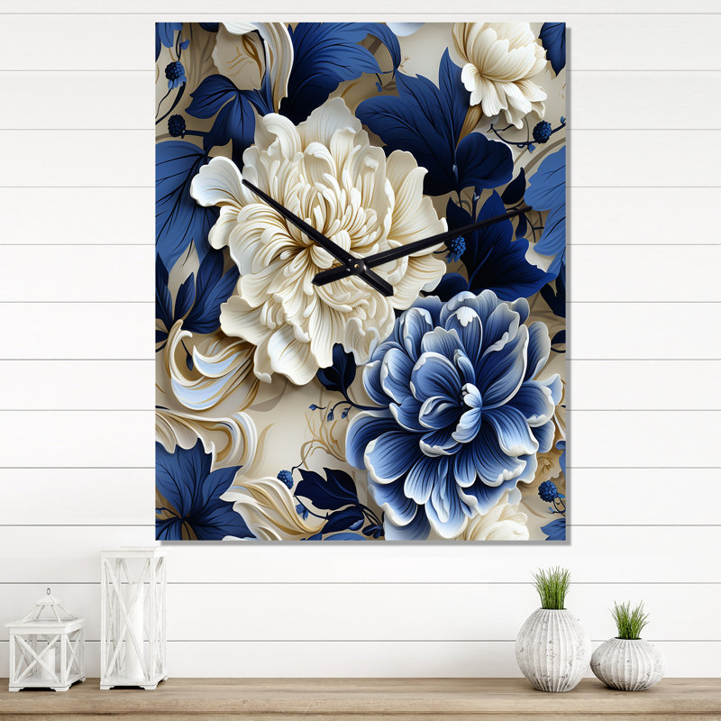 Horloge murale victorienne à motif de feuillage bleu III, Petit