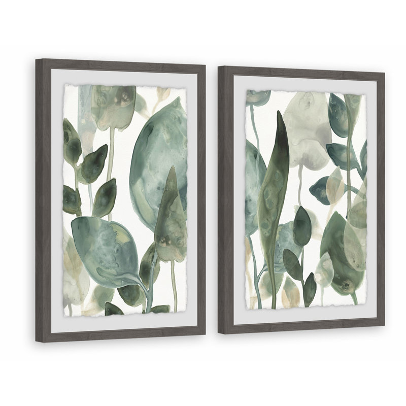 « water leaves vi », ensemble de 2 reproductions de peintures à l’aquarelle encadrées, H 36 po x l 24 po x P 1,5 po