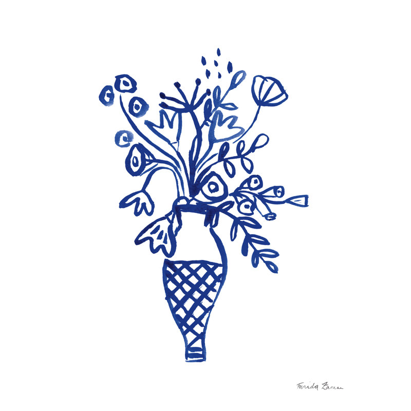 "Vases bleus" sur toile par Farida Zaman, H 16 po x l 12 po