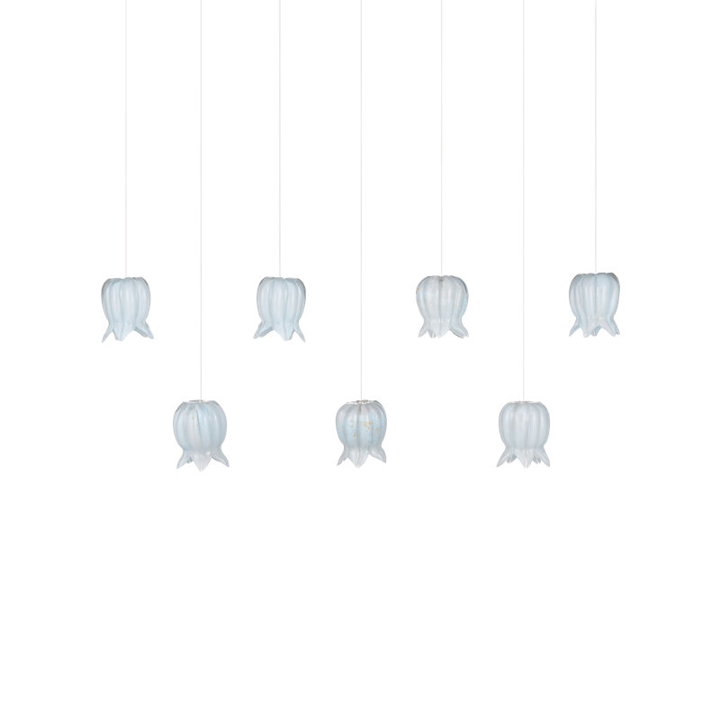 Luminaire suspendu linéaire 7 lumières Polpo, H 13 po x l 57 po x P 5,25 po, Bleu, 1050 lumens
