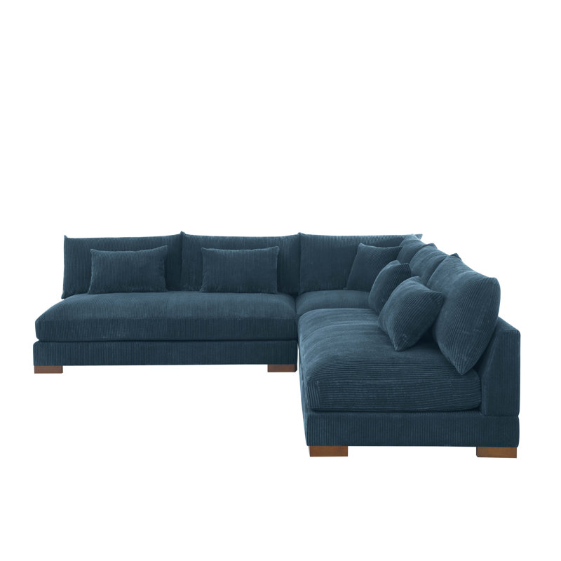Caileigh Corduroy L-Shaped Sectional, Blue Corduroy