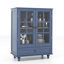 Armoire de service multifonctionnelle rétro bleue avec tiroir spacieux, poignées en bronze et verre brisé, pour glissières de tiroir de cuisine de salon