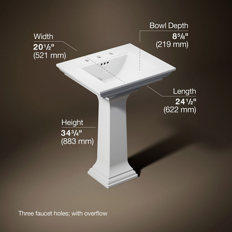 Memoirs® Stately 24" Pedestal Bathroom Sink with 4" Centerset Faucet Holes, 8" Centers, 34.75" H x 20.5" W x 24.5" L, White