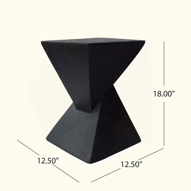 Charming Lightweight Concrete Side Table With Twisted Hourglass Structure, Black