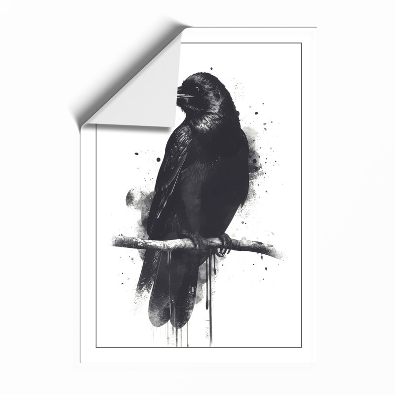 Raven in Ink Japandi - Framed Print, Unframed, A2 - 59.4 x 42.0 cm