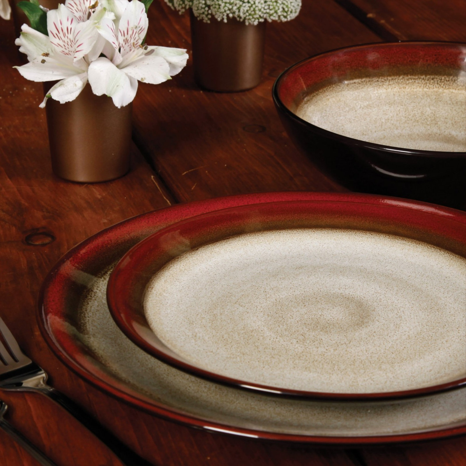 Elite Stoneware Dinnerware Set, Red