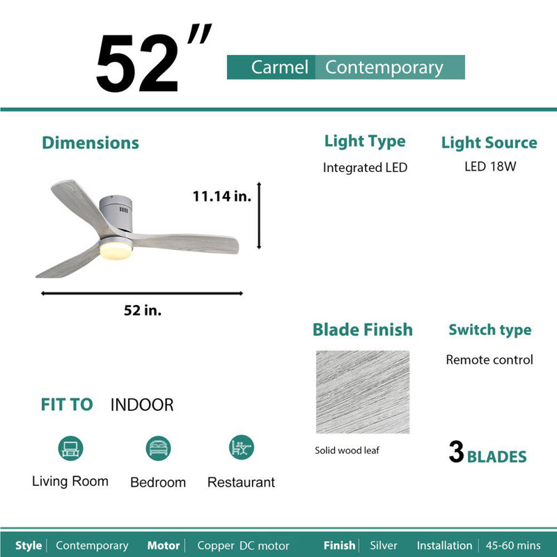 52'' Modern Ceiling Fan with LED Light and Remote Control
