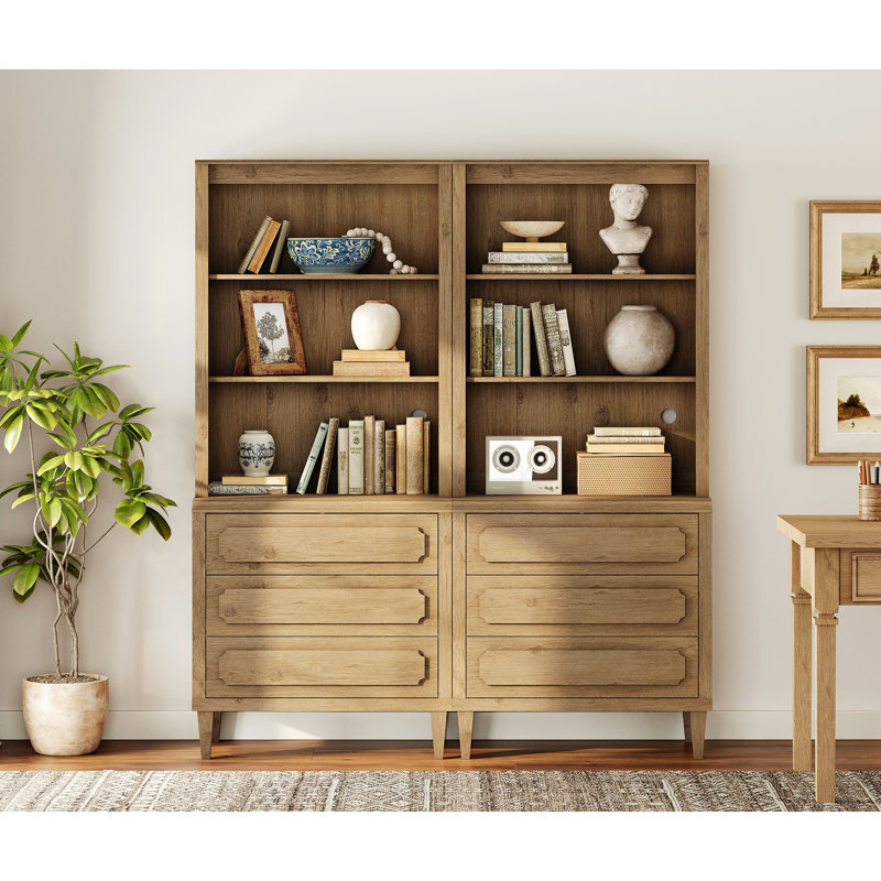 Grande bibliothèque modulaire avec tiroirs, grande bibliothèque en bois avec rangement 72,8 pouces, 2 ensembles, Oak