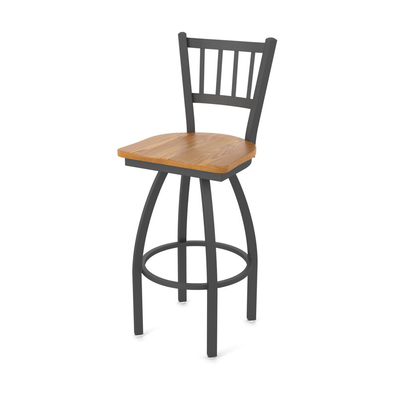 Nicolaie Swivel Counter Stool, Pewter, Wood-Medium Oak, Bar Stool (30” Seat Height)