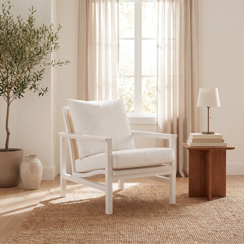 Fauteuil l 27,6 po Kelle, Blanc / naturel