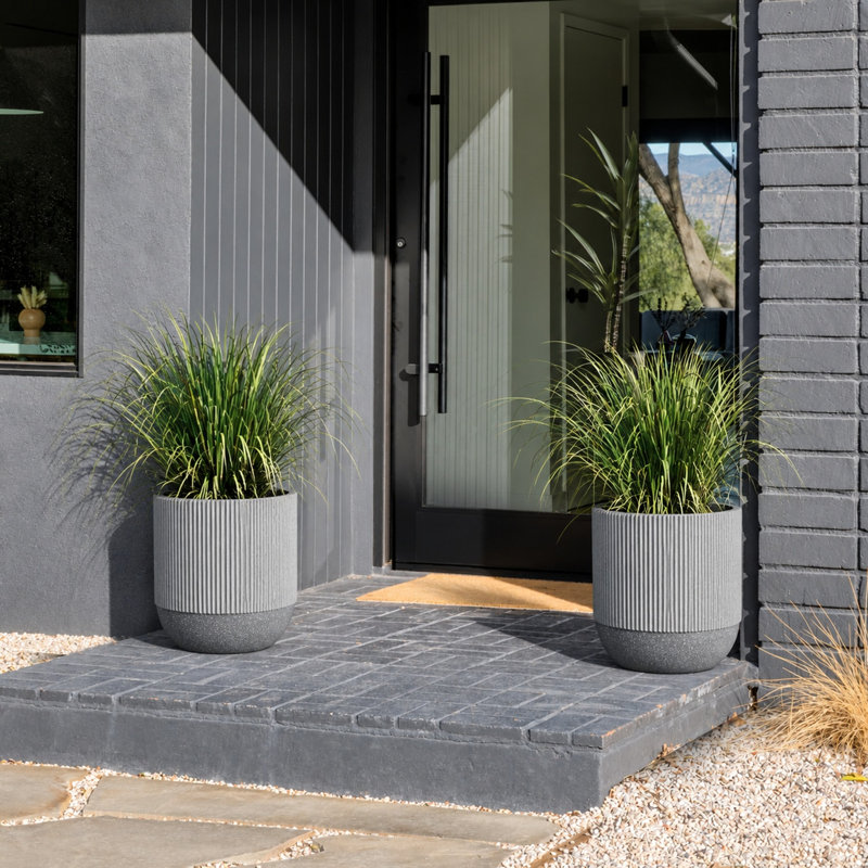 14"H Kute Nest Ribbed Radius Fiberstone Planter - Charcoal, 14.2" H x 13" W x 13" D, Charcoal
