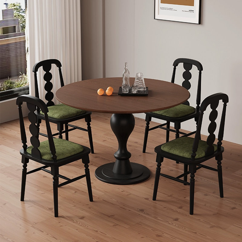 Black&Walnut Round Solid Wood Dining table, 29.53"H x 39.37"L x 39.37"W