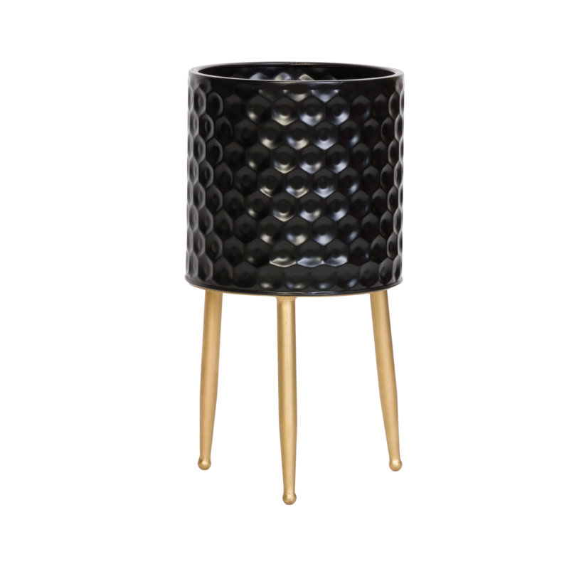 Jailenne Metal Planter with 3-Leg Metal Base, 15.75" H x 8.5" W x 8.5" D