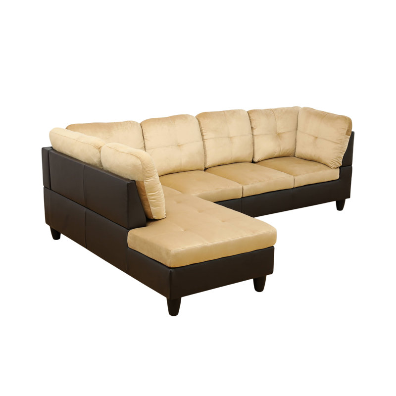 Laurana Upholstered L-Shaped Sectional Right Hand Facing, Beige Velvet