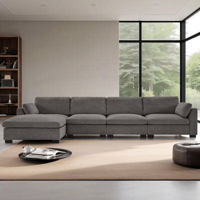 Canapé modulaire modulaire en L avec ports USB, table pliante et rangement latéral