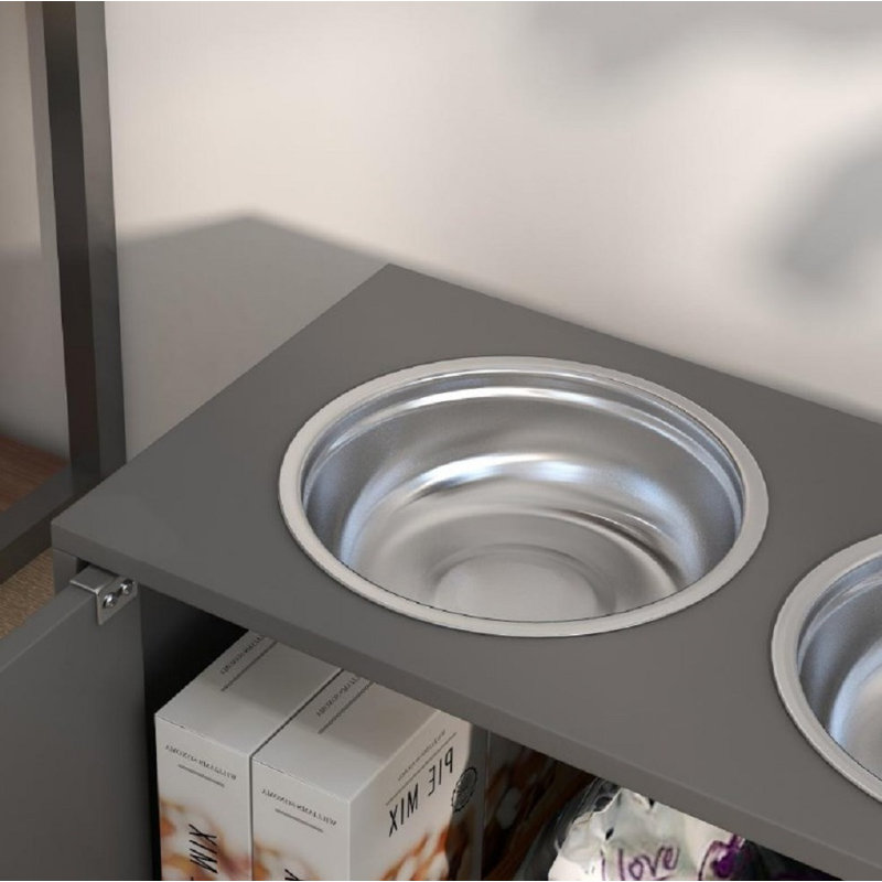 Elevated Dog Bowls With Storage Cabinet Containing Large Capacity