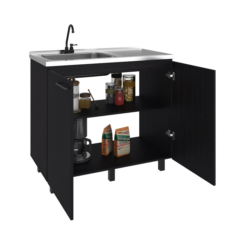 Évier utilitaire multi-pièces avec cuve profonde en acier inoxydable, noir et noyer foncé, pour la cuisine et autres espaces, robinetterie de 50 cm de profondeur, base autoportante, idéal pour la cuisine, le garage, l'atelier ou le bassin.