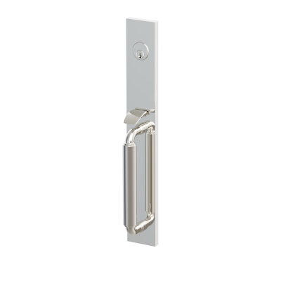 Ensemble de porte d'entrée pleine longueur Emtek Select tubulaire, tige extérieure en R, poignée lisse, tige intérieure en L, poignée lisse, nickel poli