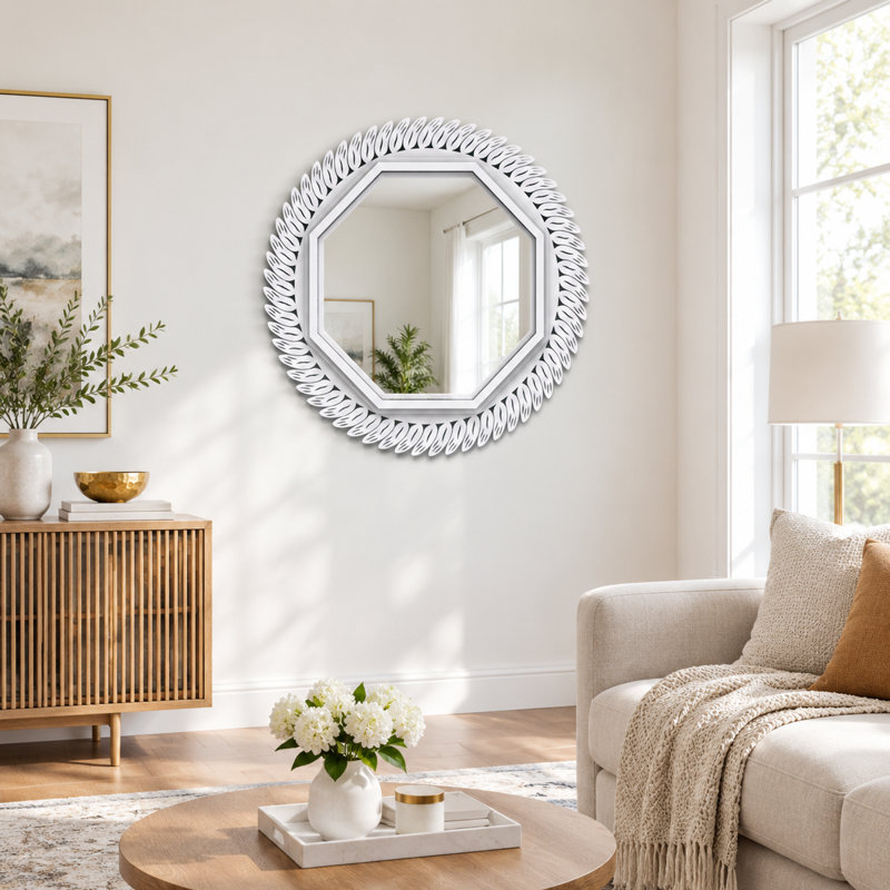 Miroir mural 24 po x 24 po avec cadre en métal blanc