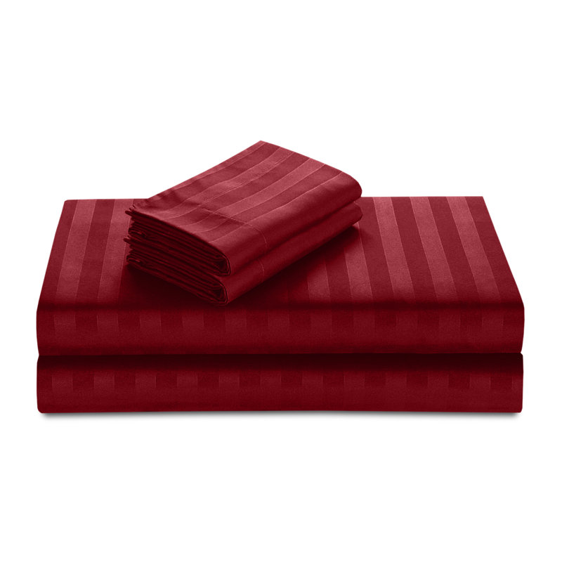 Microfiber/Polyester Striped Duvet Cover Set with Fitted Sheet Pillowcases , Burgundy, Super KIng Duvet Cover