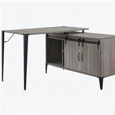 Bureau d'écriture en chêne gris avec porte de grange coulissante