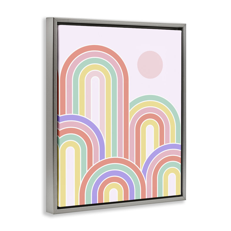 «Pastel Rainbow Arches Floater», art mural par Dominique Vari, Cadre flottant gris lustré, H 31 po x l 25 po