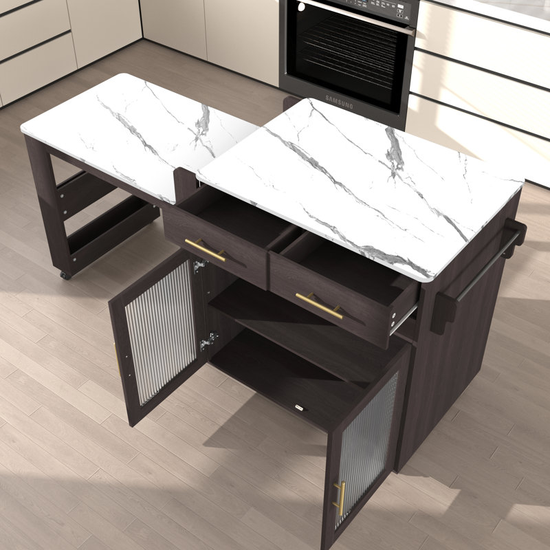 Jamirrah  Kitchen Island with Extendable Table, Brown/White