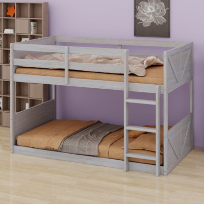 Bunk Bed Featuring Panelled Headboard, Footboard, Rubber Wood Frame and Built-in Ladder