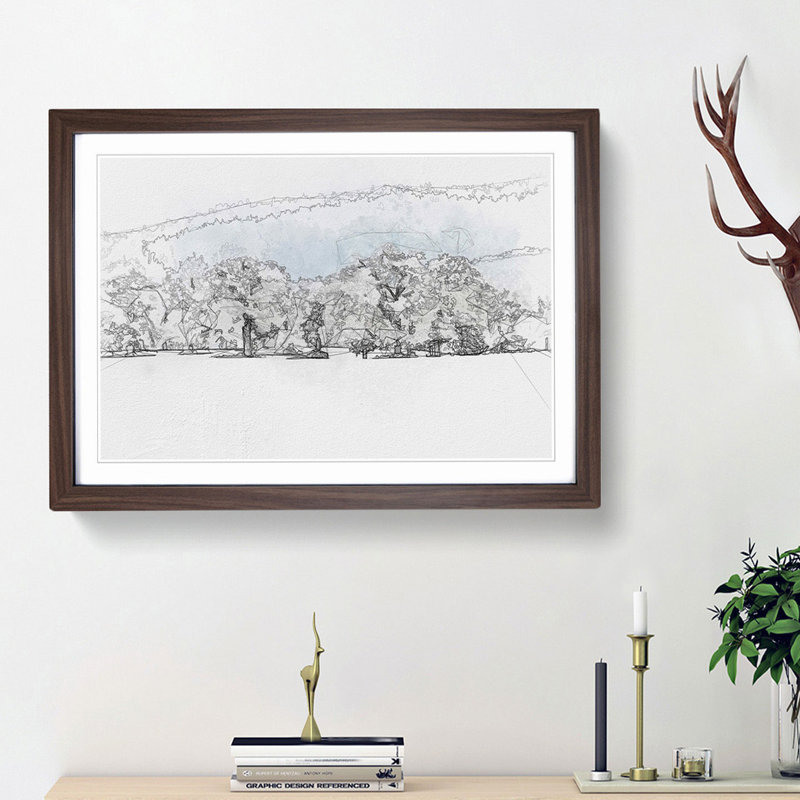 Snow Covered Trees in Abstract - Picture Frame Graphic Art Print, 48cm H x 65cm W x 2cm D, Walnut Framed