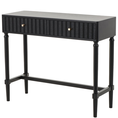 Cole And Grey Wood Handmade 2 Drawer Living Room Black Console Table With Gold Handles
