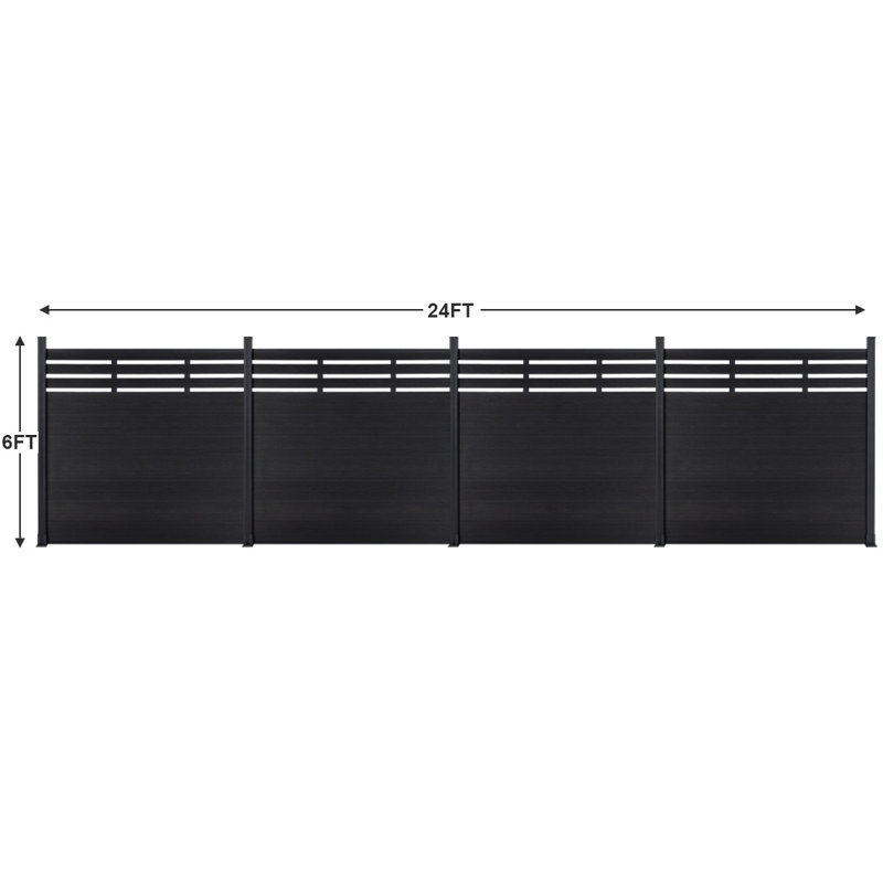 Panneaux de clôture d'intimité semi-fermés 6 pi avec poteau, finition granulée, 6 ft. H x 24 ft. W, Noir
