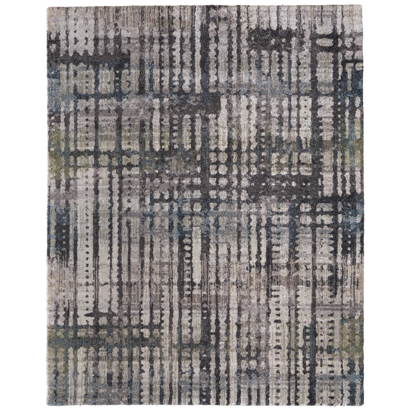 Templas Modern Abstract, Gray/Black/Ivory, Rectangle 5' x 7'6"