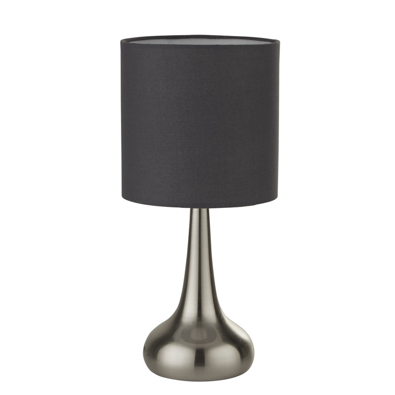 Esaw Metal Table Lamp, Satin Silver Base/Dark Grey Shade