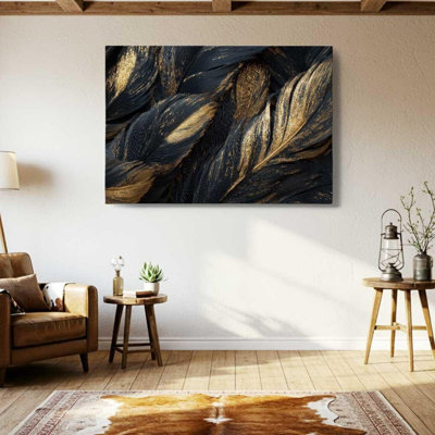  Plume sur toile, art mural abstrait de luxe - décor moderne glamour, impression de texture élégante pour chambre à coucher, grande peinture de nature