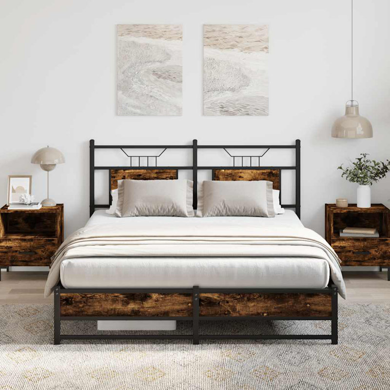 Bed Frame Without Mattress Engineered Wood, Smoked Oak, 137 x 190cm