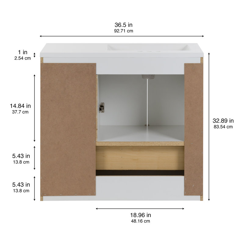 Emlyn 36" Single Bathroom Vanity with 2 Cabinets, 1 Drawer, and Cultured Marble Vanity Top, White