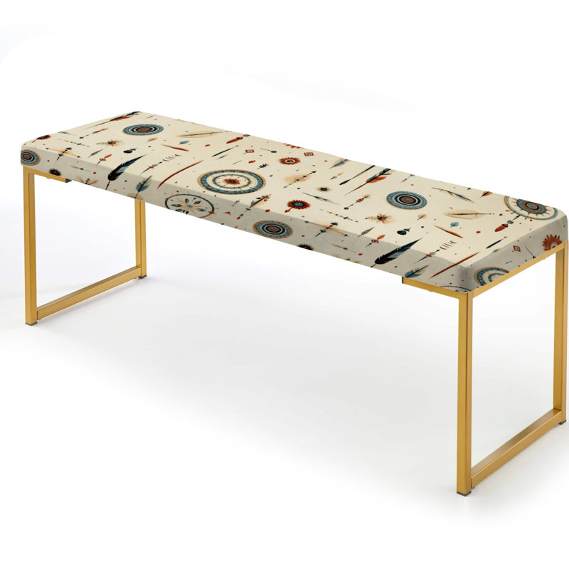 Beige Vintage Nomad Ii Boho Pattern I - Boho Upholstered Gold Bench