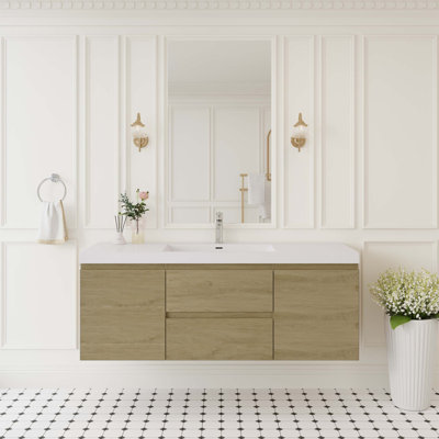 Meuble-lavabo flottant avec lavabo, armoire de rangement murale, lavabos doubles, tiroirs à fermeture en douceur, idéal pour les salles de bain modernes