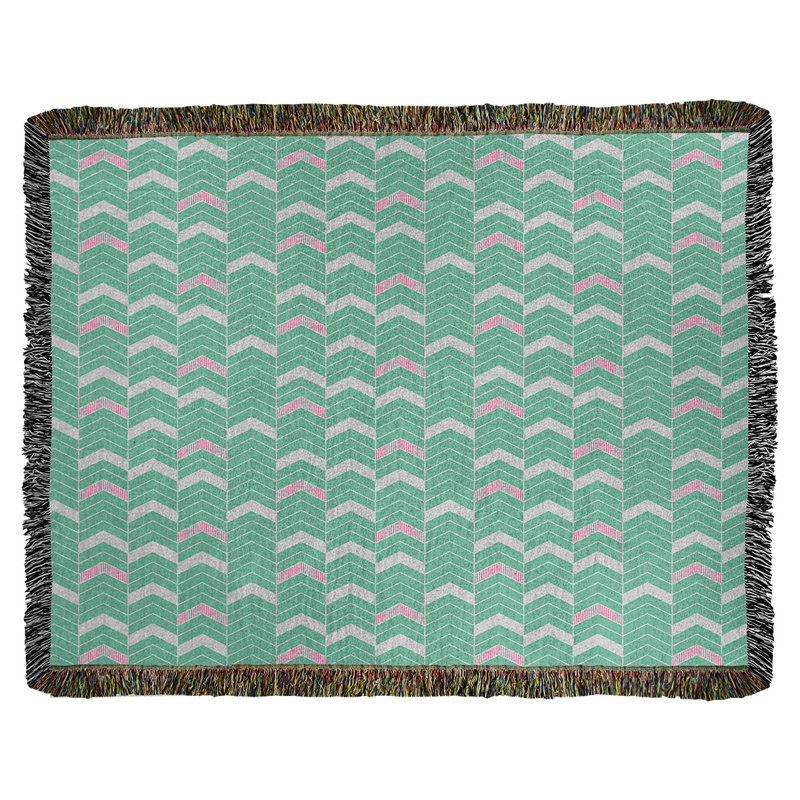 Couverture en coton tissé Rhonda, l 37 po x L 52 po, Vert et rose