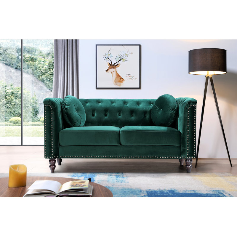 Deymus 64.17'' Velvet Loveseat, Green Velvet