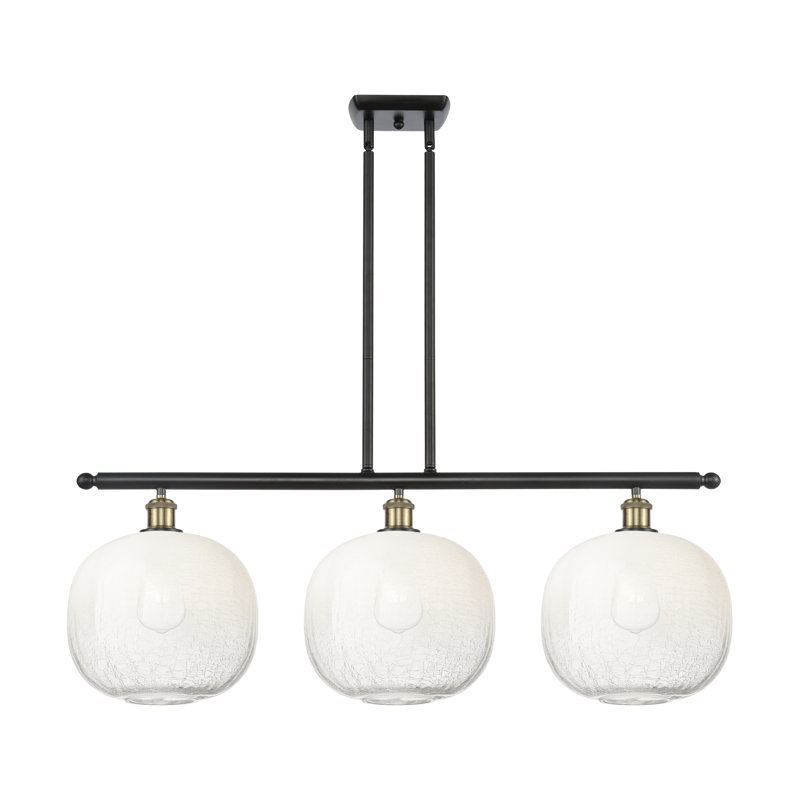 Luminaire suspendu pour îlot 3 lumières Ballston - Himmel, Opale, Laiton antique noir