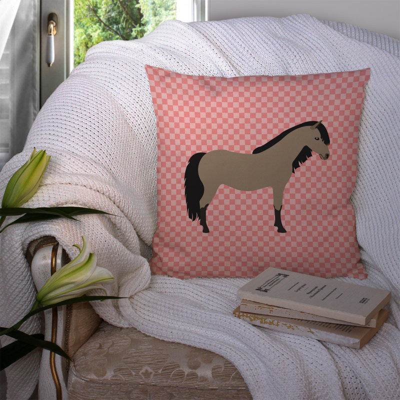Coussin extérieur pony cheval check, 14 po x 14 po, Rose