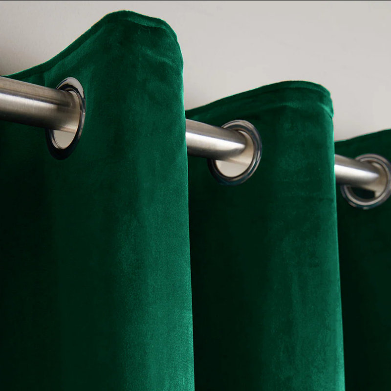 Crushed Velvet Eyelet Ready Made Thermal Drapes & Curtains (Set of 2), Green Emerald, 117cm Width x 137cm Drop