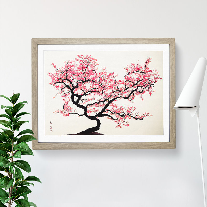 Adorable Cherry Blossom Tree - Single Picture Frame Print, 25cm H x 34cm W x 2cm D, Oak