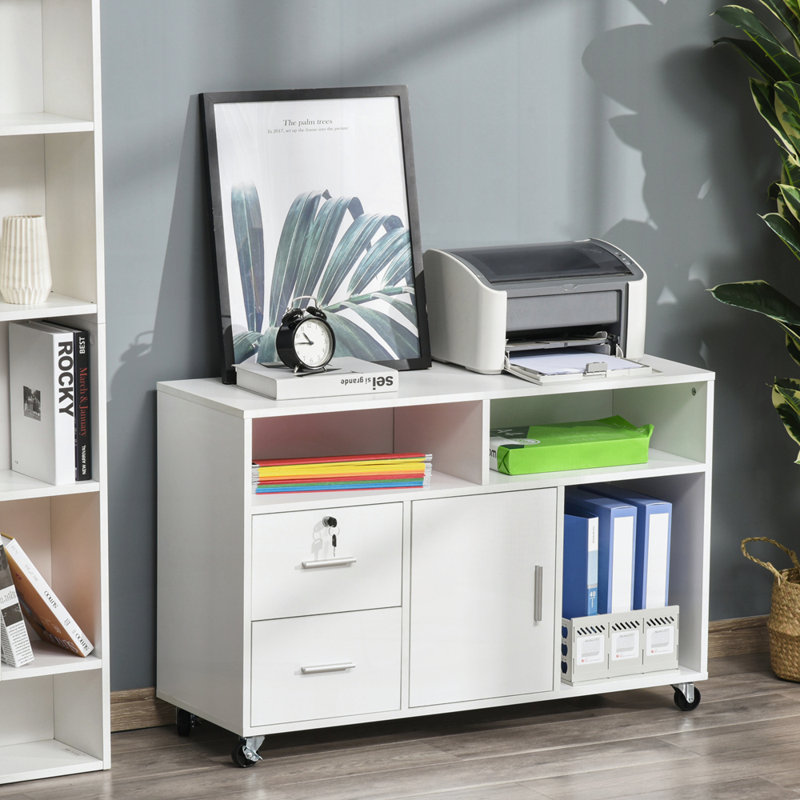 Support pour imprimante avec bureau à roulettes, 2 roulettes verrouillables et tiroir
