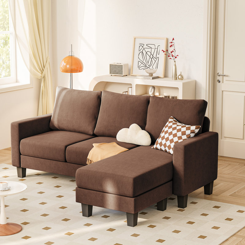 70.8" L-Shaped Sectional Couch with 3 Seats, Modern Upholstered Sleeper Sofa Couch, Brown