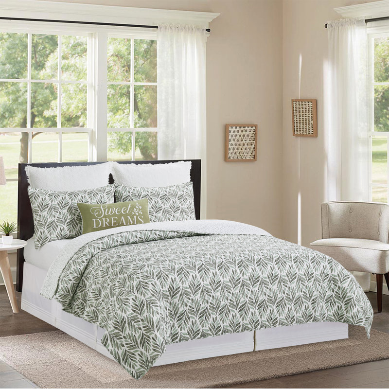 Ensemble de courtepointe réversible 100% coton Blair Green, Courtepointe très grand et 2 très grandes taies