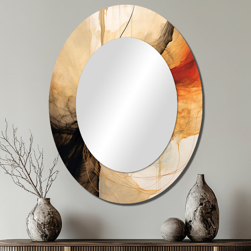Abstrait terre poétique en mouvement rétro vagues II - miroir mural ovale noir, 40 po x 30 po