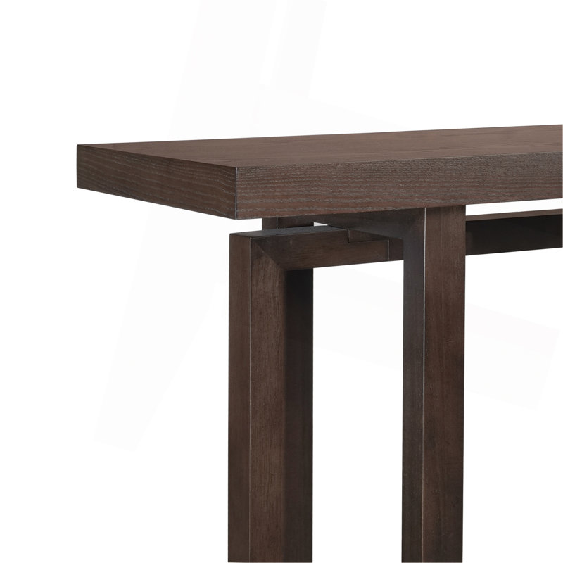 Console étroite 59 po - Pieds rectangulaires en bois d'hévéa, Brun
